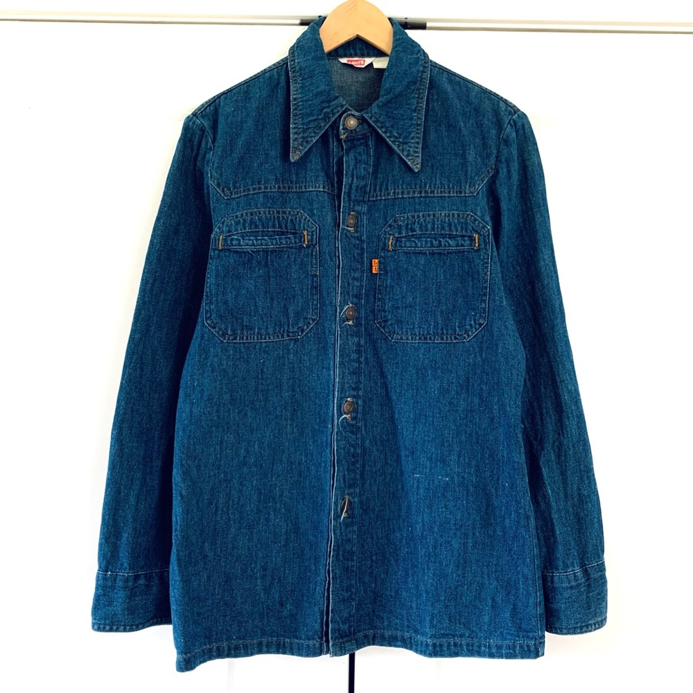 Levis Vintage Button Down Shirt 70s Collar Orange Tab USA Made Denim L/S Size M